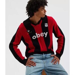 OBEY Red Black Soccer Sweater Men's Sz. L